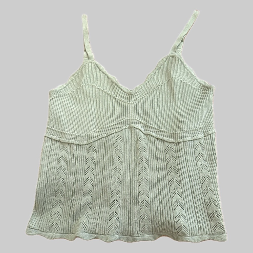 Pink Rose Green Cropped Tank Top with Adjustable Straps Sz M